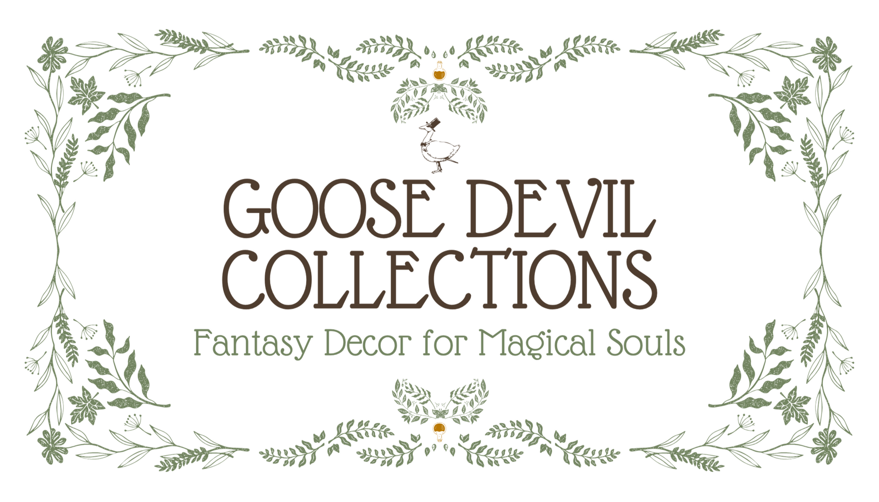 Owner holding witches brew potion bottle and snake oil apothecary bottle.