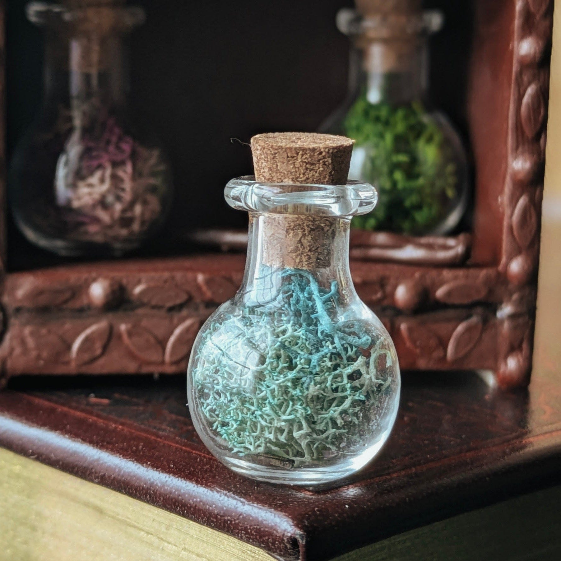 Miniature Blue Grass Dollhouse Potion Bottles-Round– 1:12 Miniature Apothecary Jars