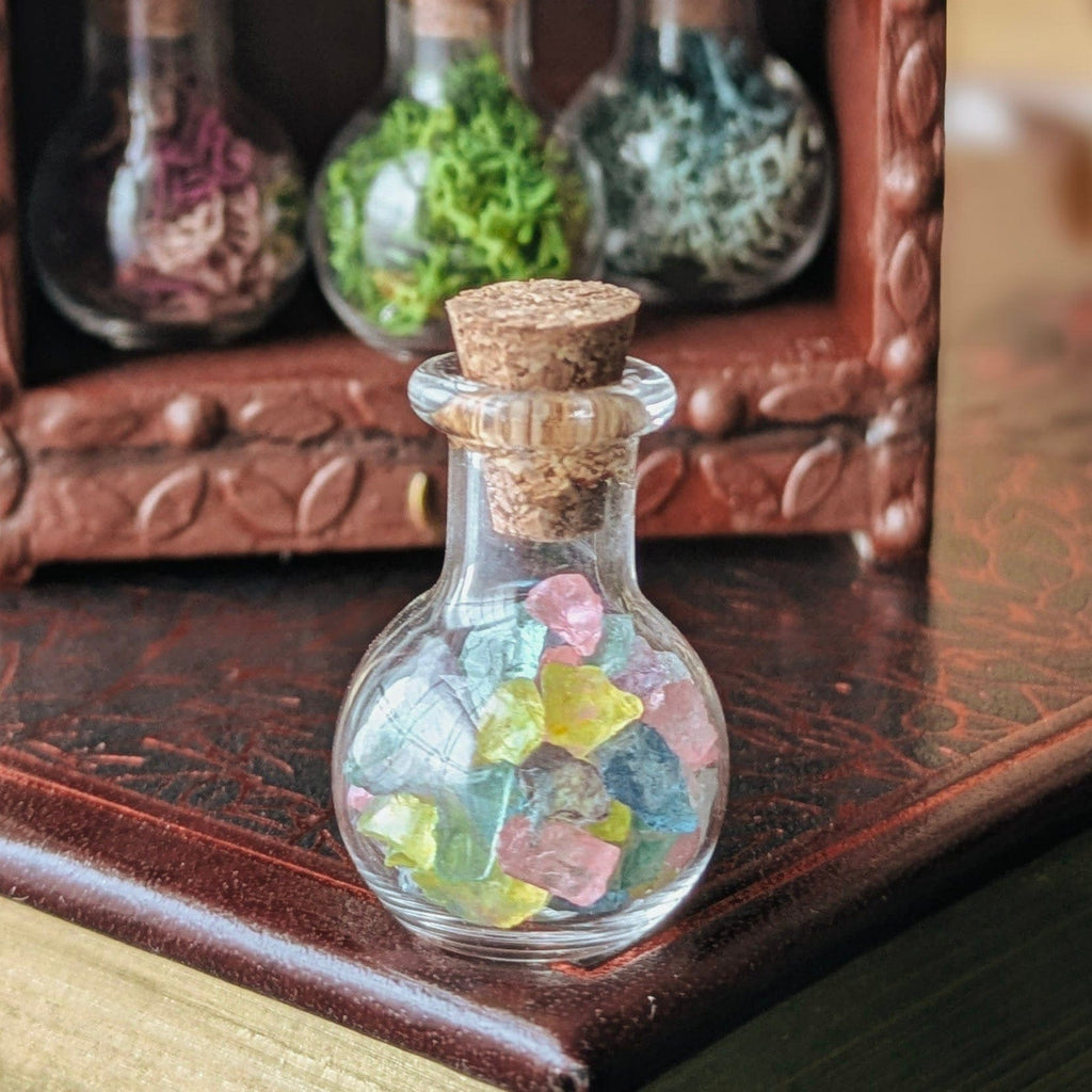 Miniature Colored Crystals Dollhouse Potion Bottles-Round– 1:12 Miniature Apothecary Jars