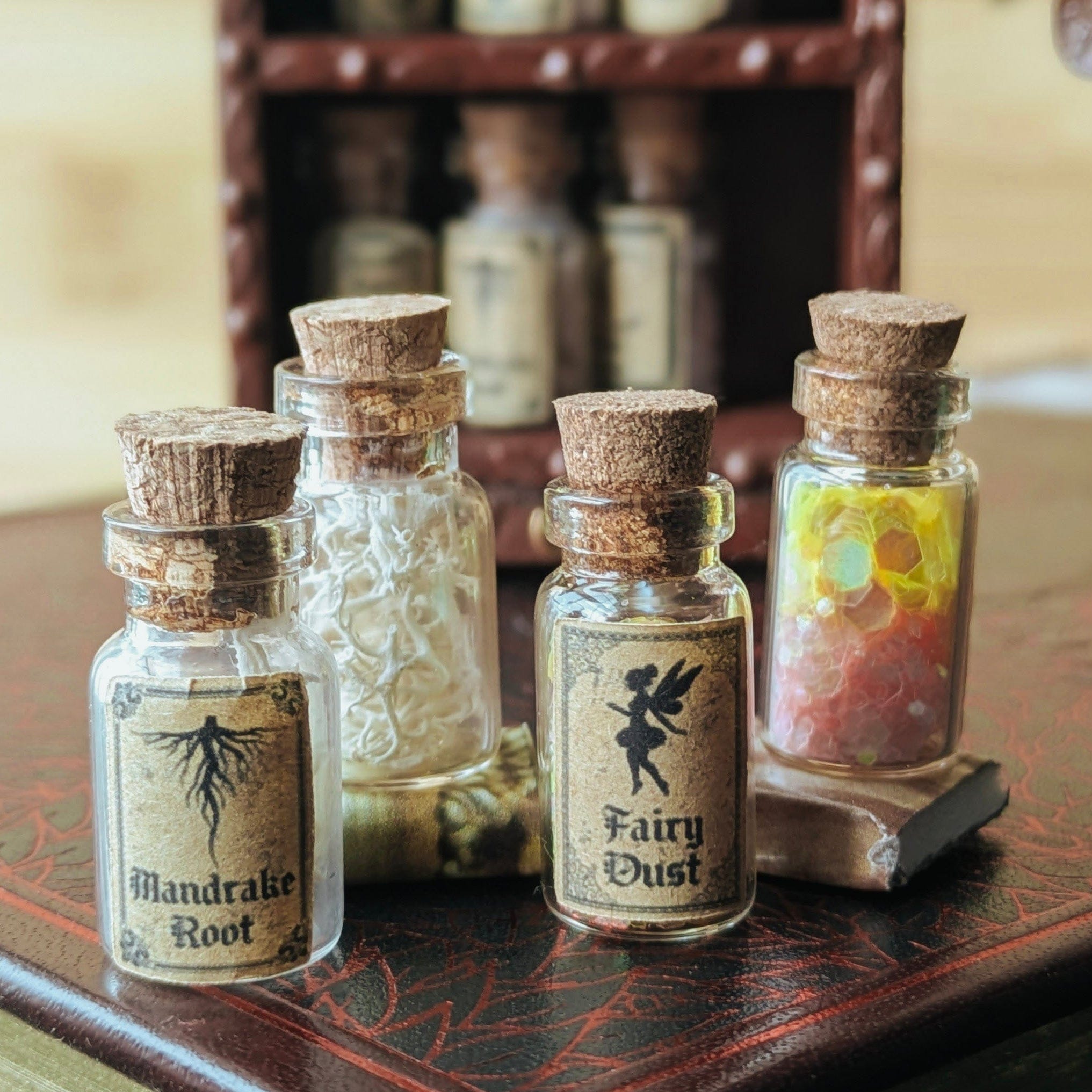 Miniature Fairy Dust Witchy Dollhouse Potion Bottles – 1:12 Scale Miniature Apothecary Jars