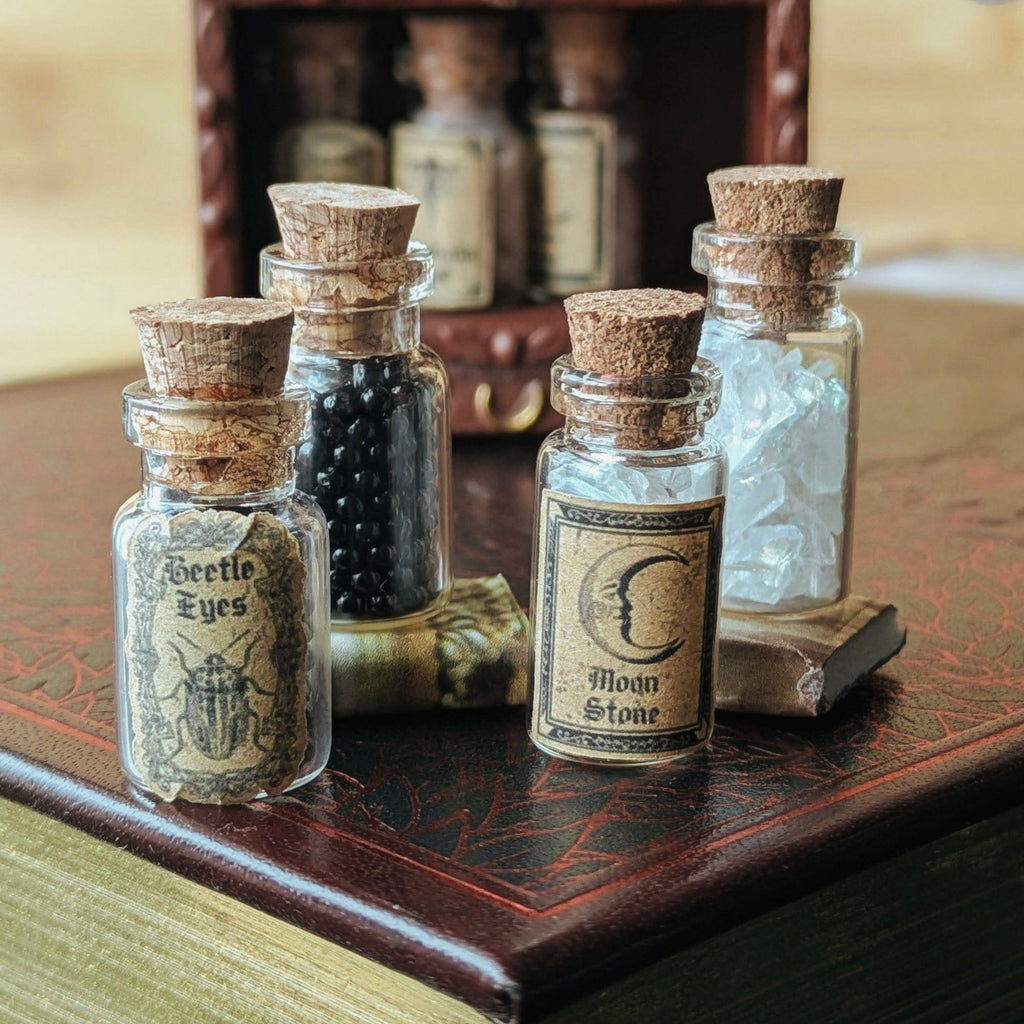 Miniature Moon Stones Witchy Dollhouse Potion Bottles – 1:12 Scale Miniature Apothecary Jars