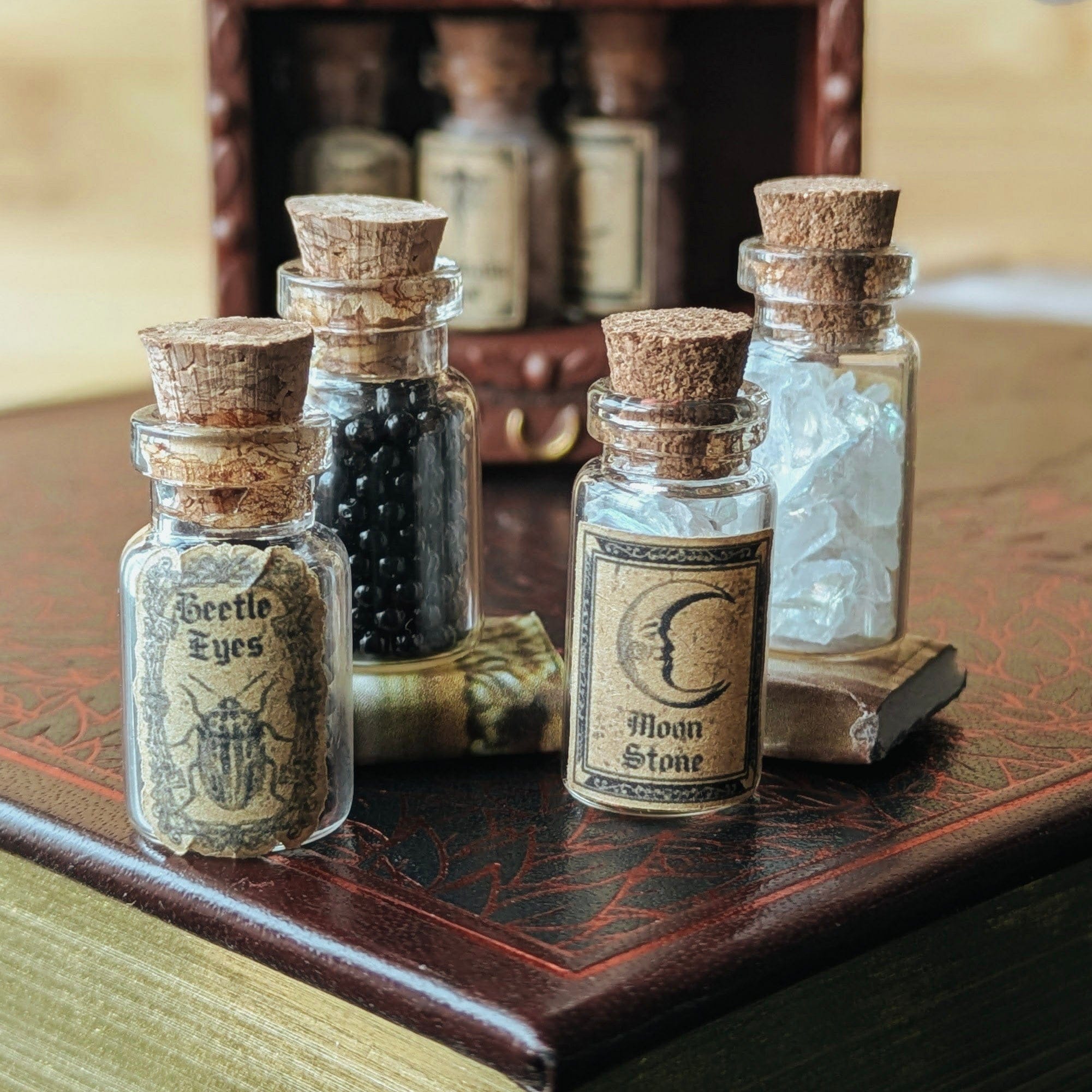 Miniature Moon Stones Witchy Dollhouse Potion Bottles – 1:12 Scale Miniature Apothecary Jars